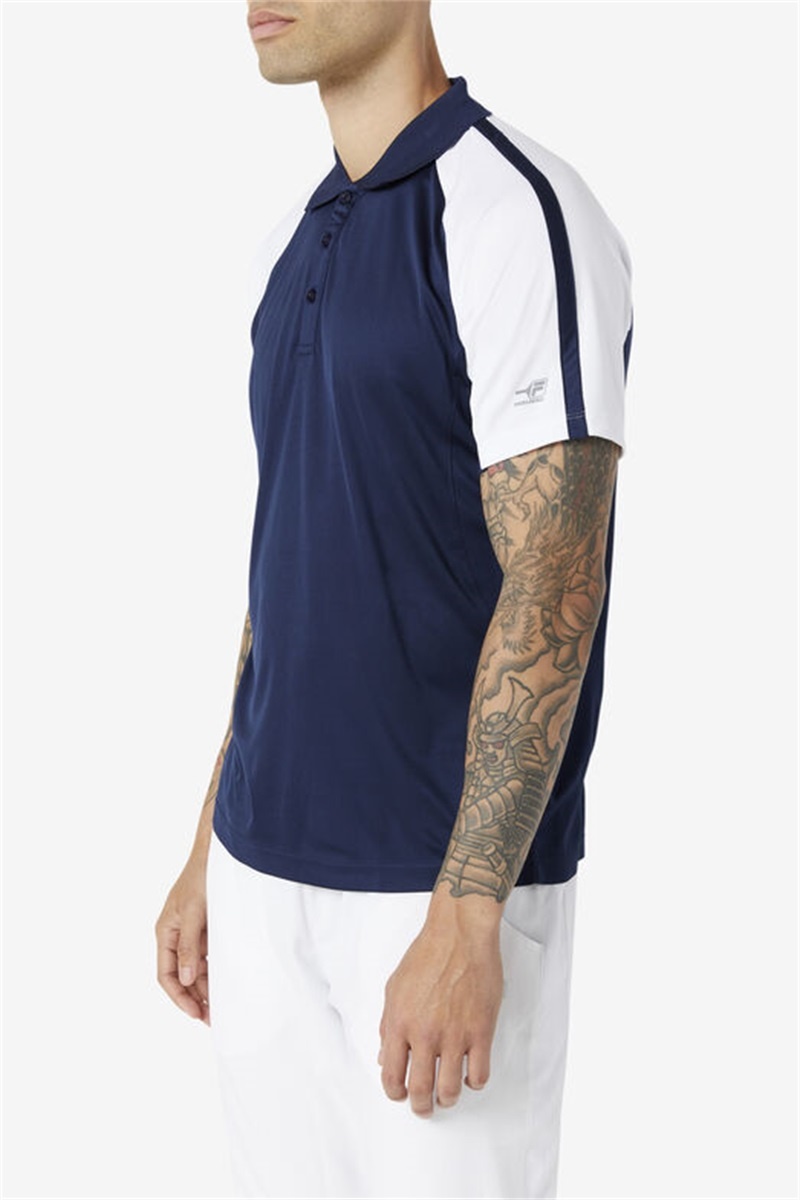Navy / White Men's Fila Pickleball Polo Shirts | Saudi Arabia-214906
