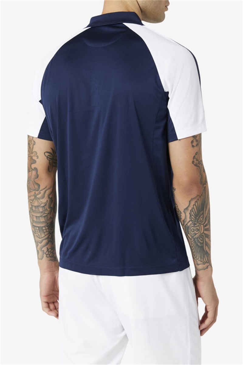 Navy / White Men's Fila Pickleball Polo Shirts | Saudi Arabia-214906