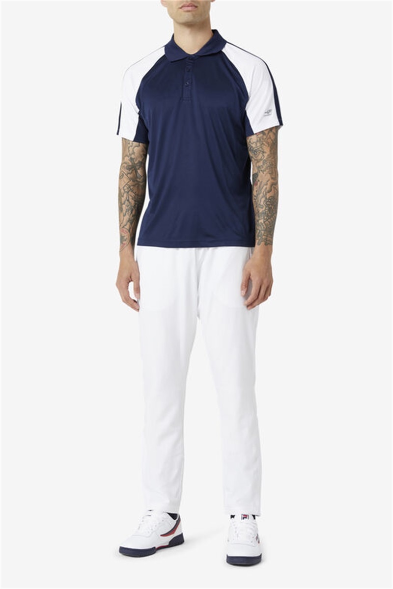 Navy / White Men's Fila Pickleball Polo Shirts | Saudi Arabia-214906