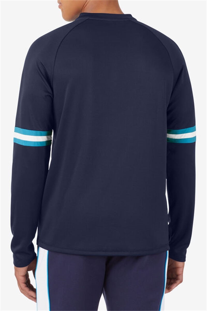 Navy / White Men's Fila Tie Breaker Long Sleeve Henley Shirts | Saudi Arabia-759463