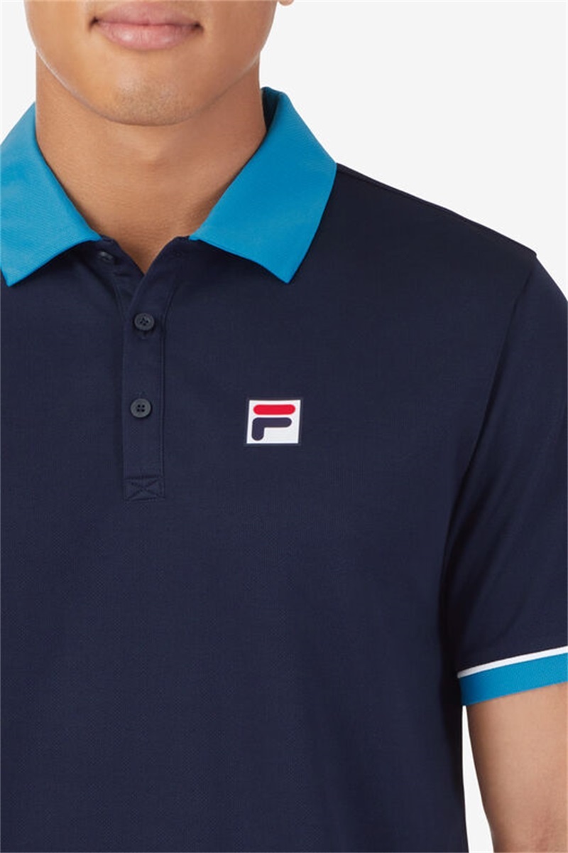 Navy / White Men's Fila Tie Breaker Mesh Polo Shirts | Saudi Arabia-645891