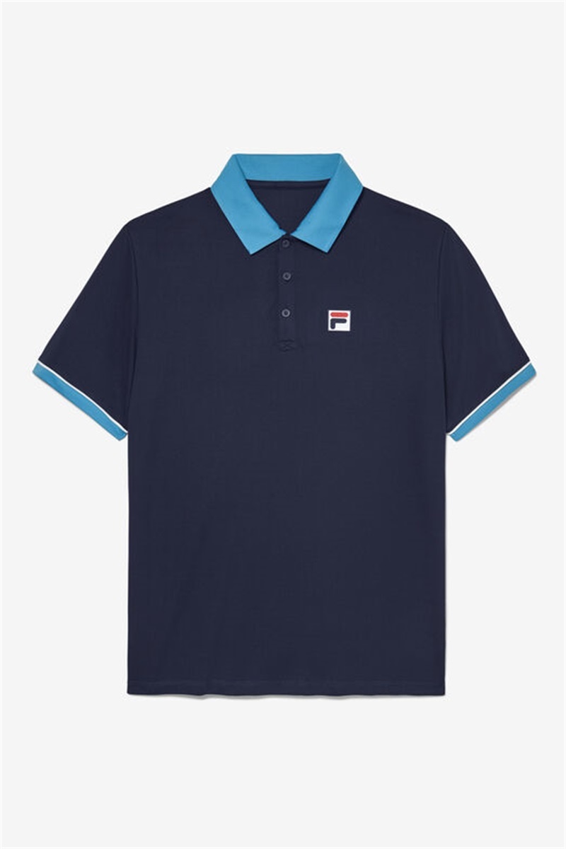Navy / White Men\'s Fila Tie Breaker Mesh Polo Shirts | Saudi Arabia-645891