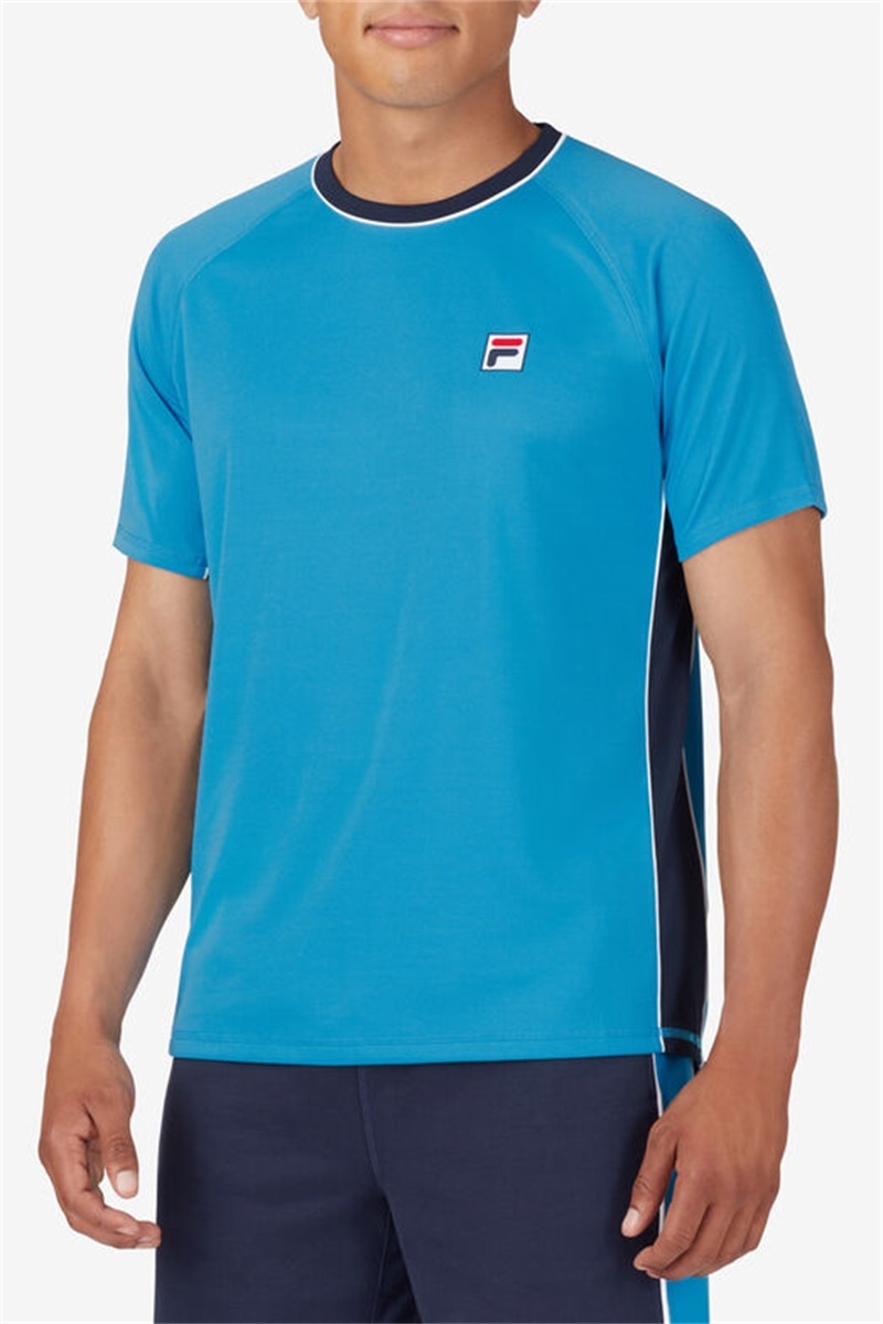 Navy / White Men's Fila Tie Breaker Short Sleeve Mesh Tee | Saudi Arabia-074321