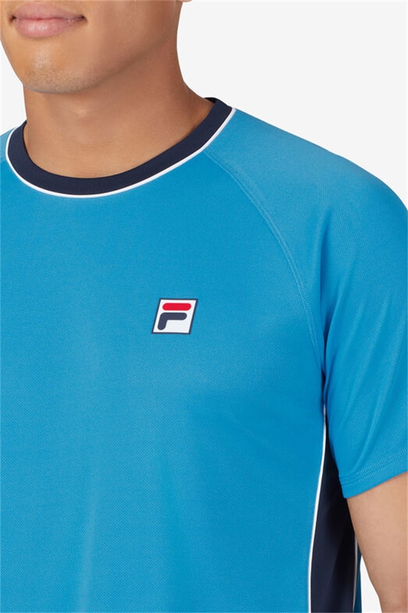 Navy / White Men's Fila Tie Breaker Short Sleeve Mesh Tee | Saudi Arabia-074321
