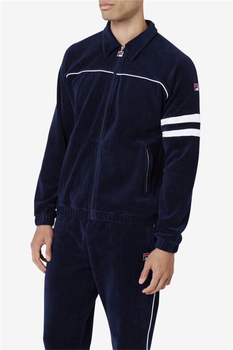 Navy / White Men's Fila Verdy Velour Jackets | Saudi Arabia-184759