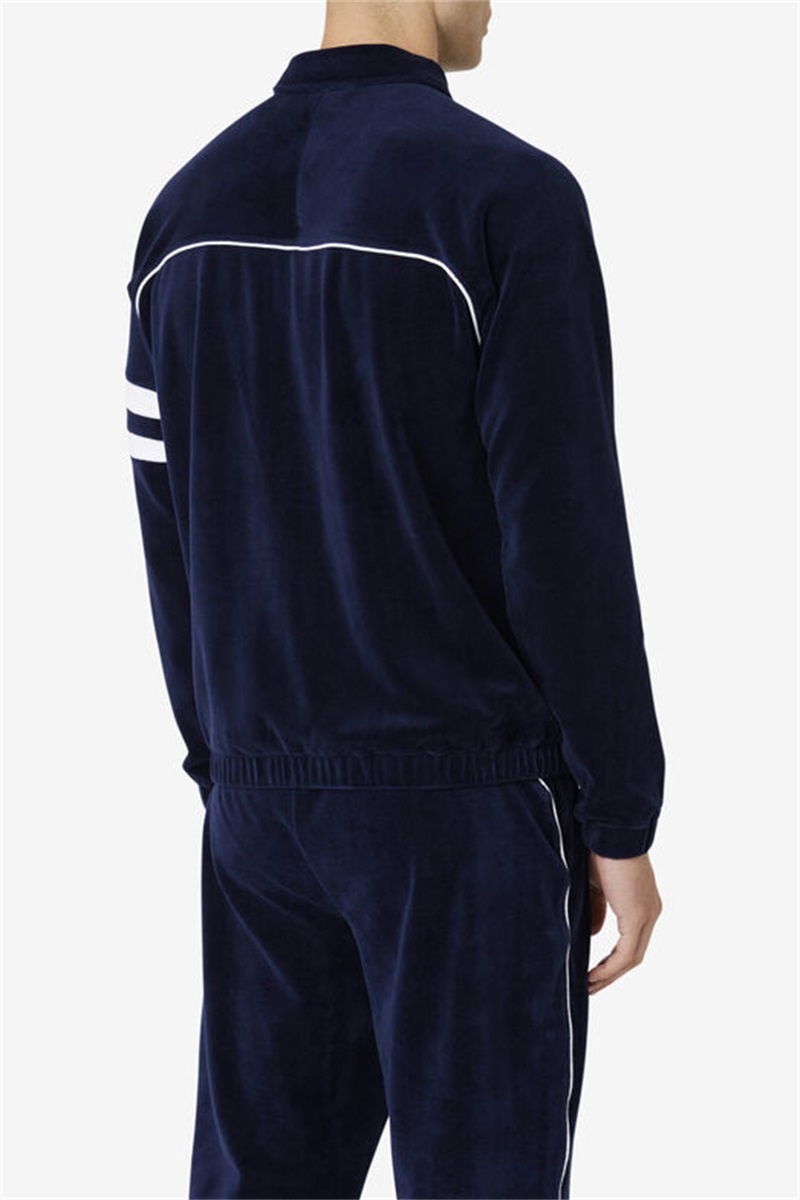 Navy / White Men's Fila Verdy Velour Jackets | Saudi Arabia-184759