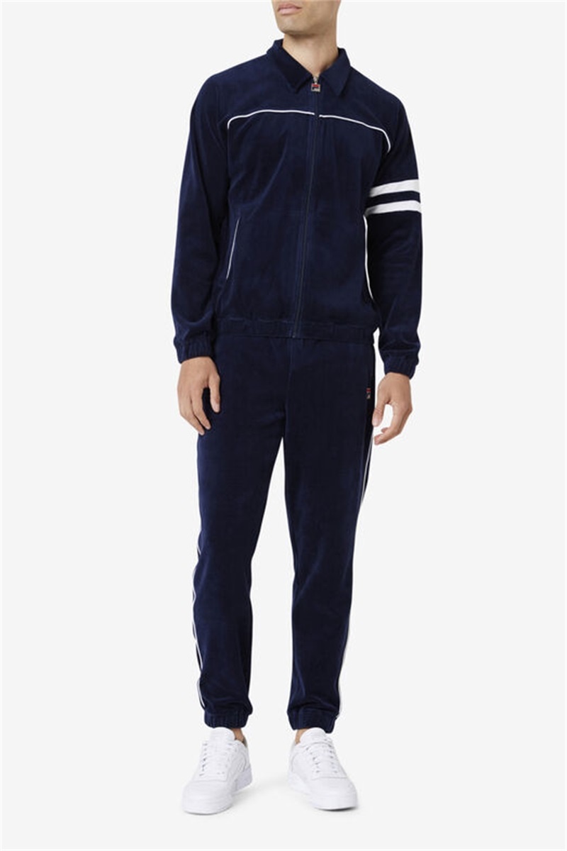 Navy / White Men's Fila Verdy Velour Jackets | Saudi Arabia-184759