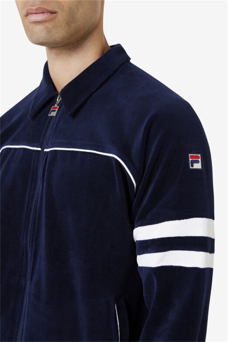 Navy / White Men's Fila Verdy Velour Jackets | Saudi Arabia-184759