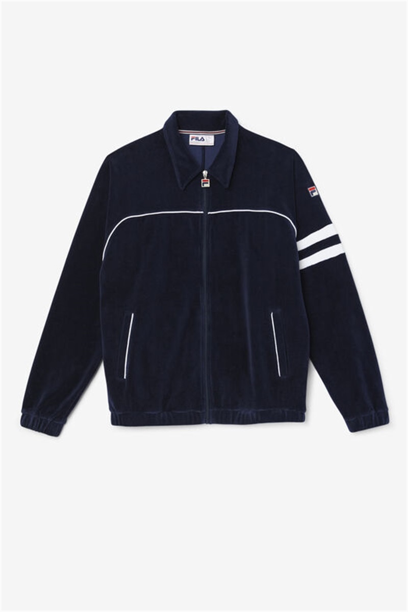 Navy / White Men\'s Fila Verdy Velour Jackets | Saudi Arabia-184759