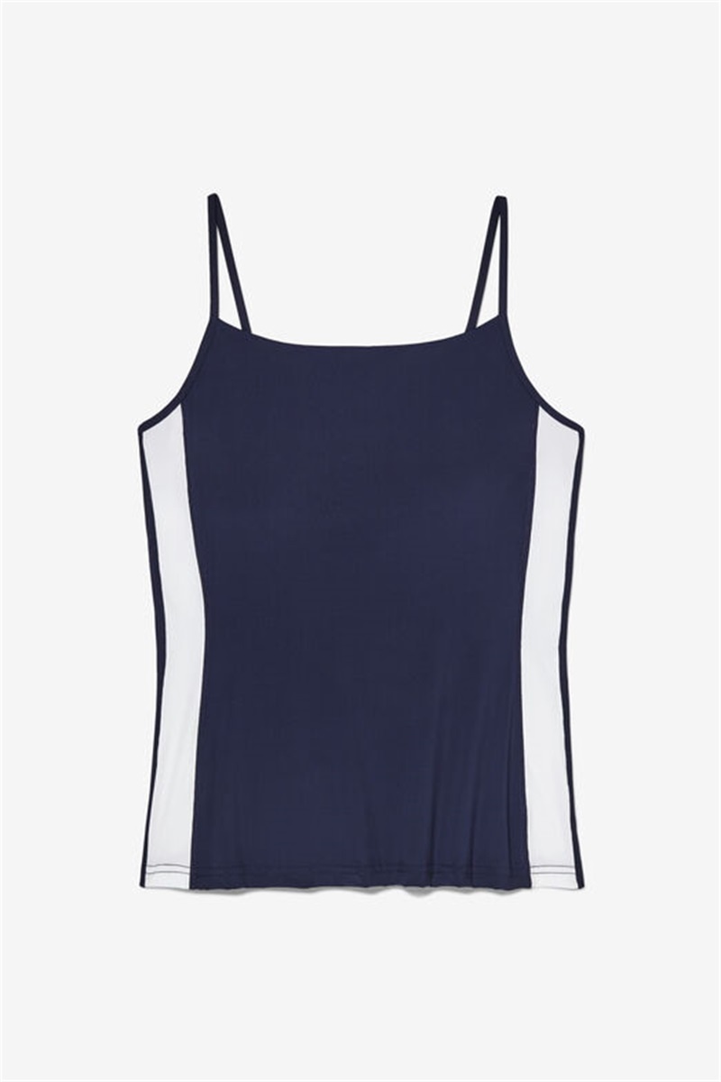 Navy / White Women\'s Fila Essentials Cami Tanks | Saudi Arabia-684219