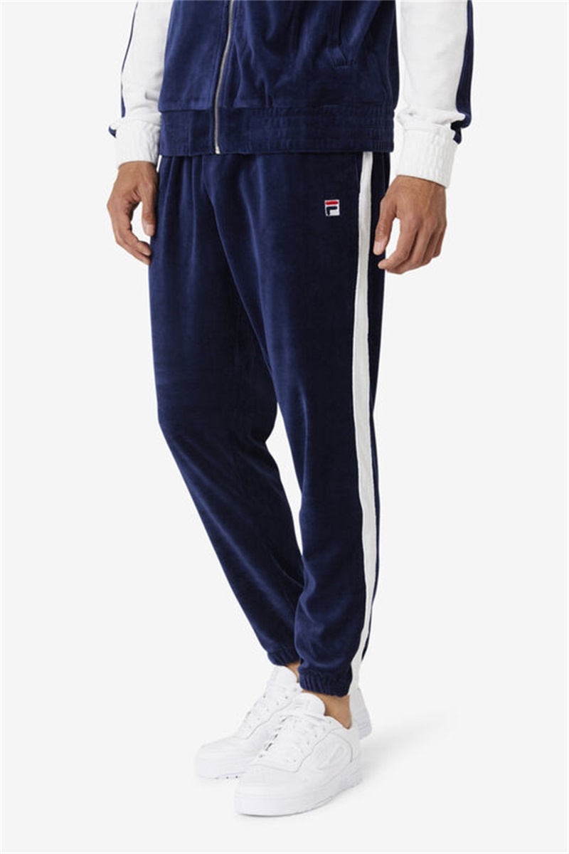 Navy / White / Red Men's Fila Brice Velour Pants | Saudi Arabia-618047