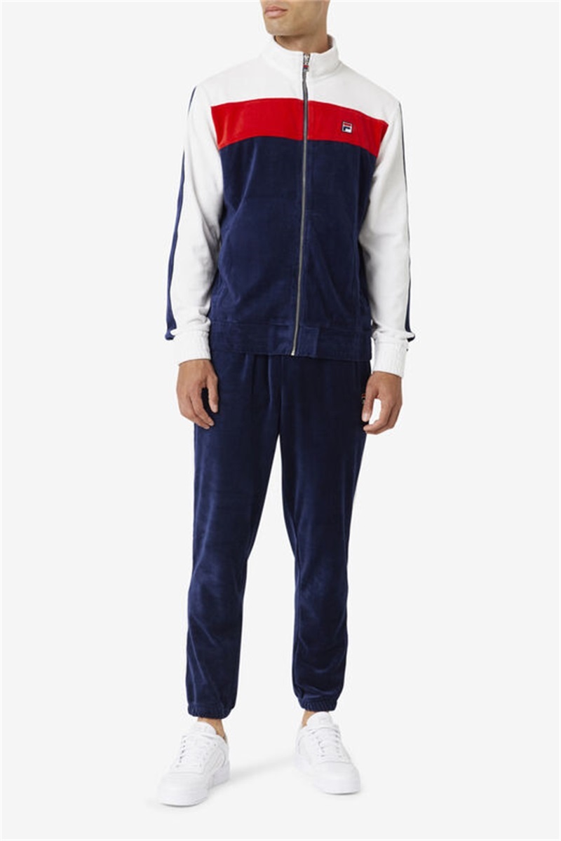 Navy / White / Red Men's Fila Brice Velour Pants | Saudi Arabia-618047