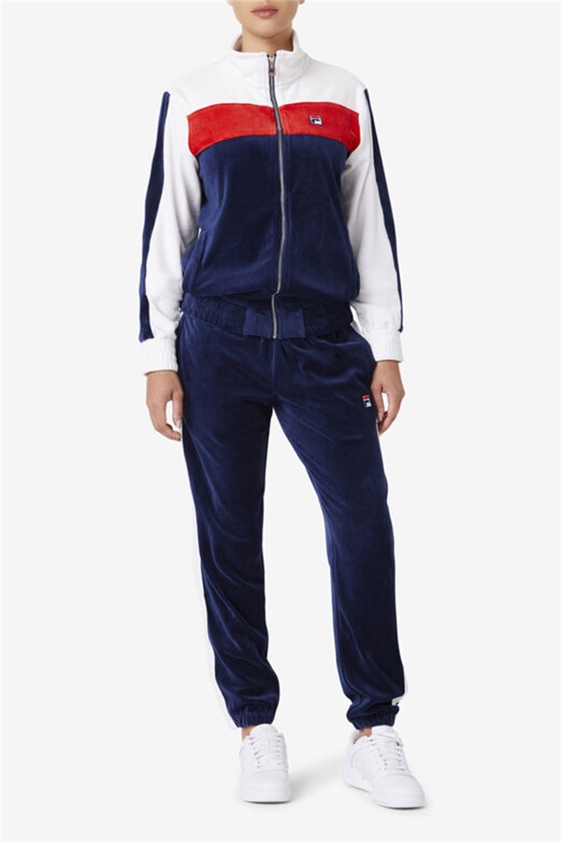 Navy / White / Red Men's Fila Brice Velour Pants | Saudi Arabia-618047
