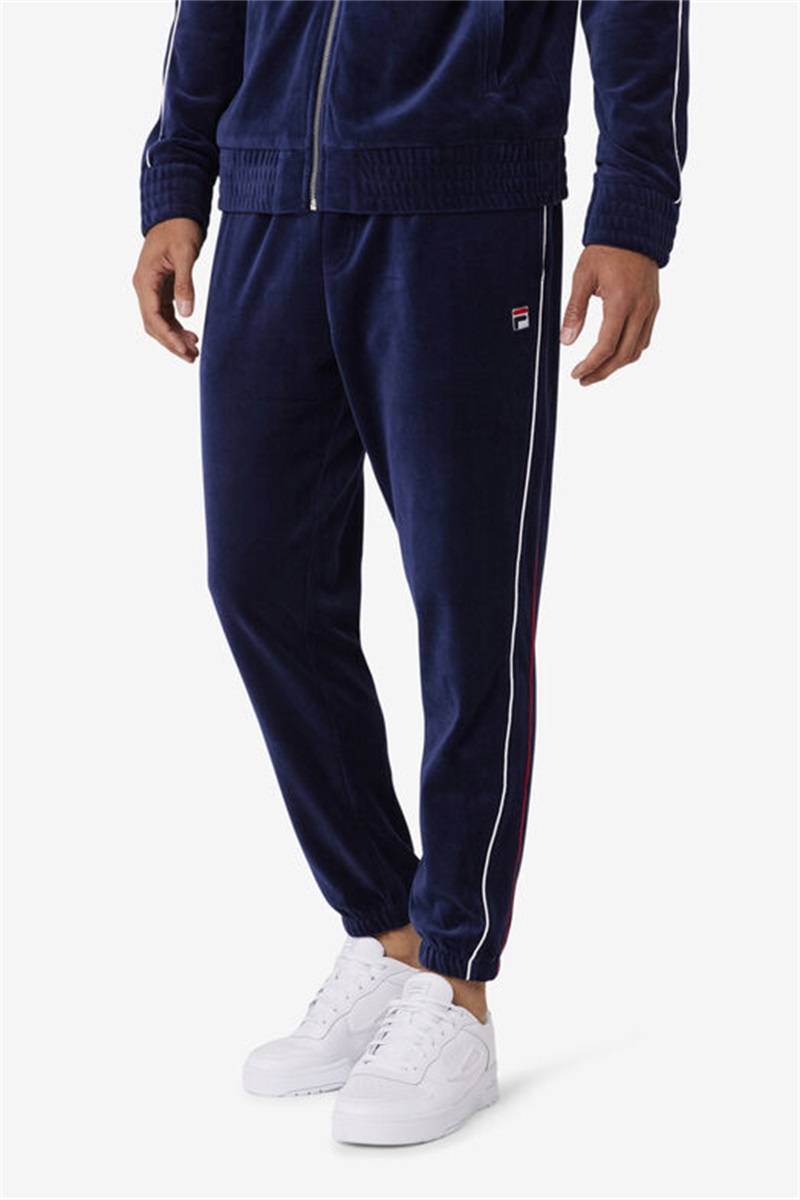 Navy / White / Red Men's Fila Deverall Velour Pants | Saudi Arabia-390568