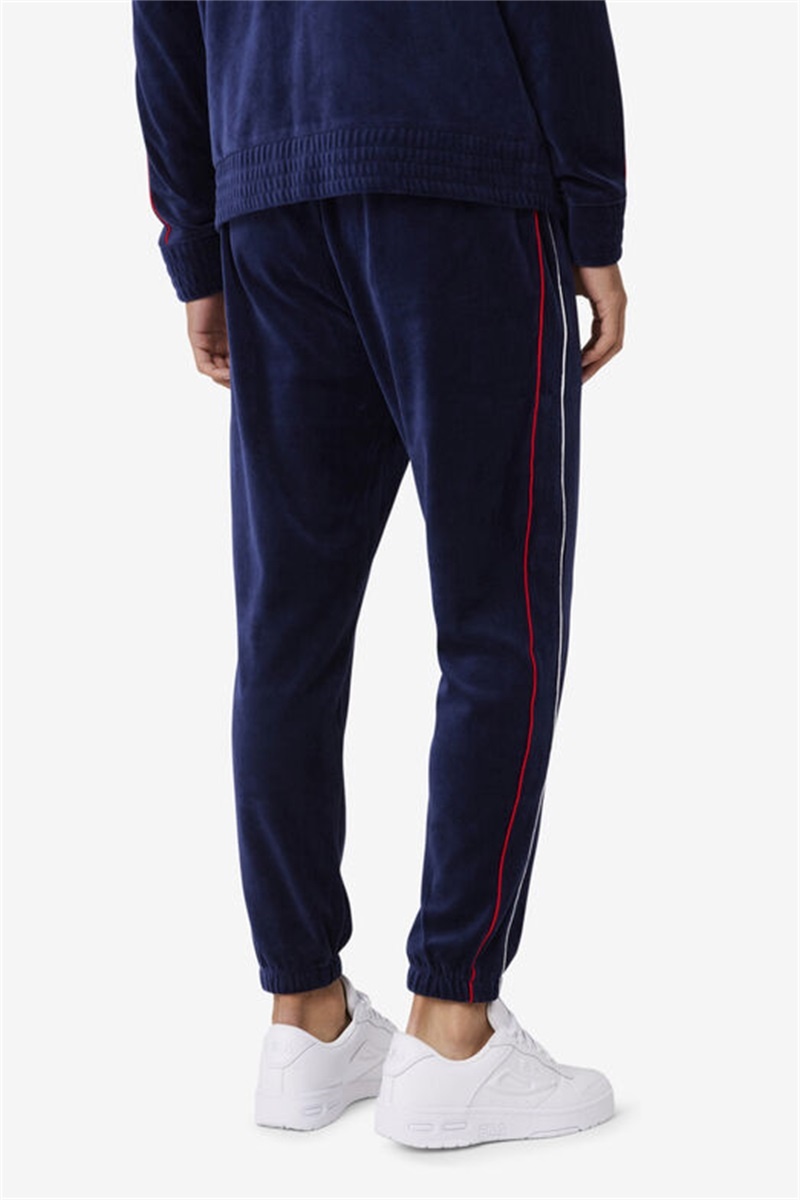 Navy / White / Red Men's Fila Deverall Velour Pants | Saudi Arabia-390568