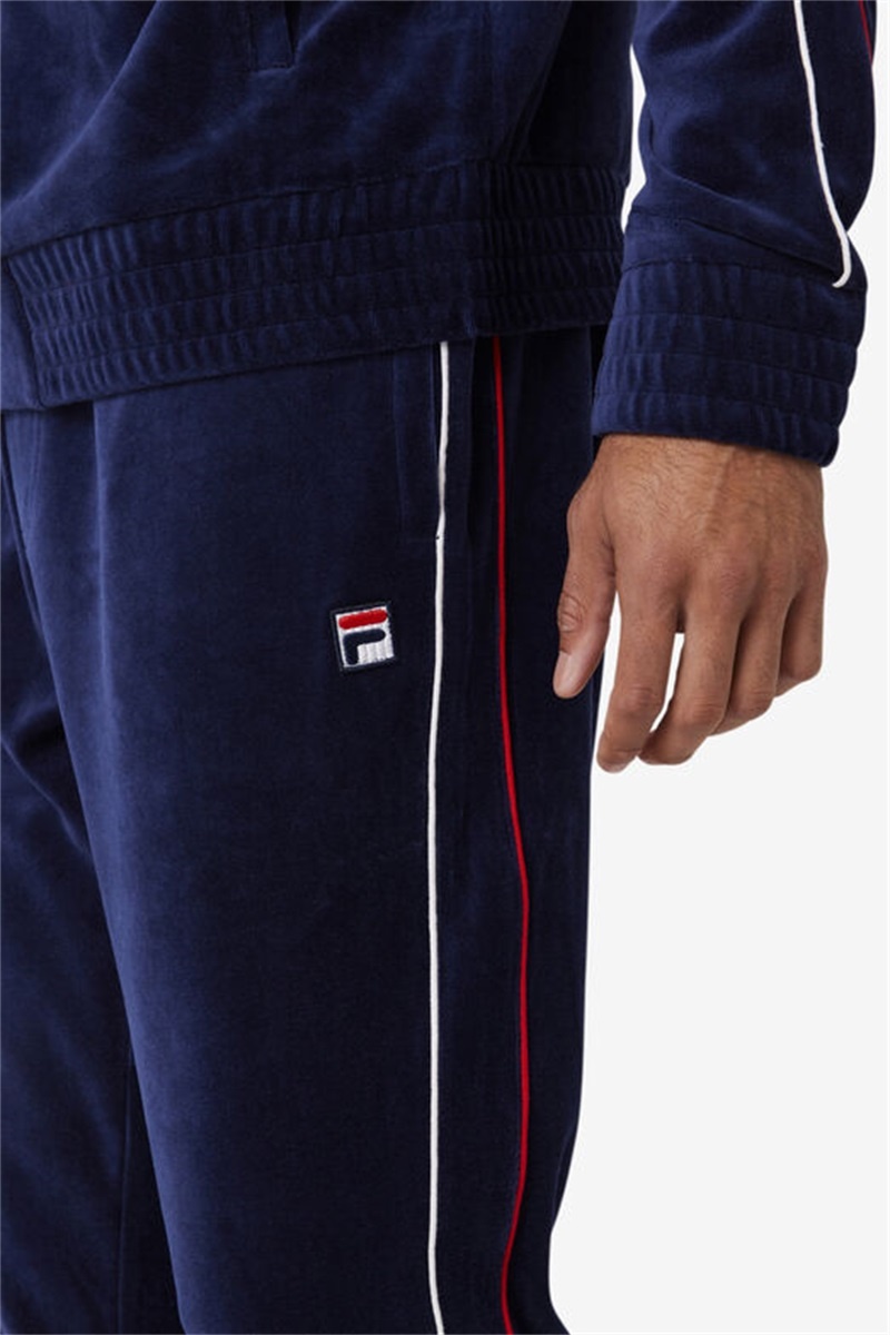 Navy / White / Red Men's Fila Deverall Velour Pants | Saudi Arabia-390568