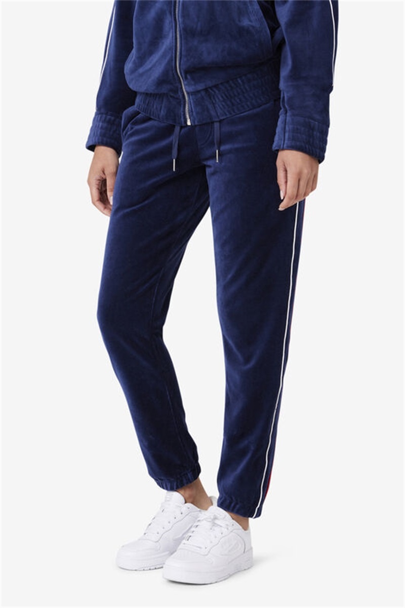 Navy / White / Red Men's Fila Deverall Velour Pants | Saudi Arabia-390568