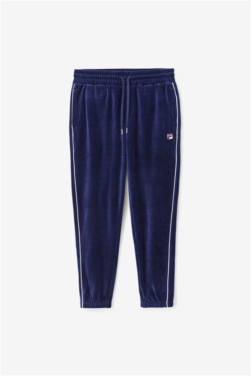 Navy / White / Red Men\'s Fila Deverall Velour Pants | Saudi Arabia-390568