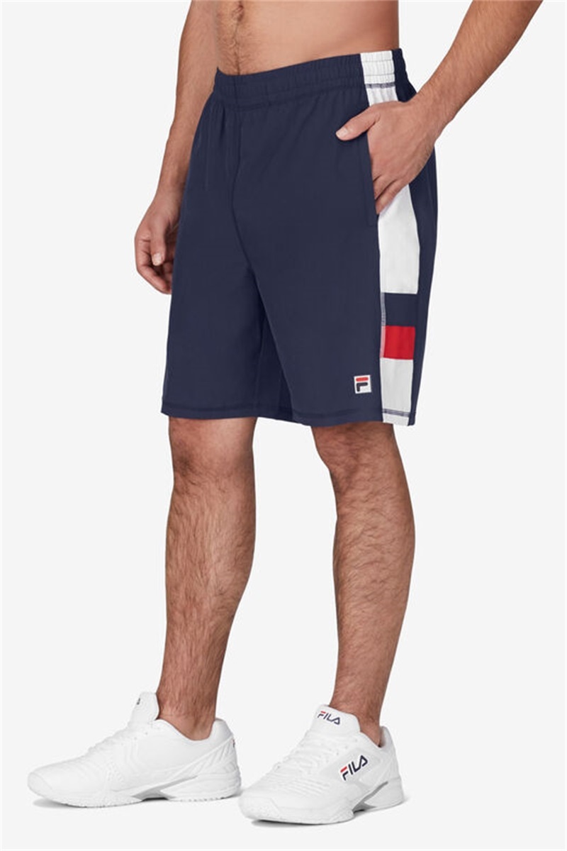 Navy / White / Red Men's Fila Essentials H Stretch Woven Shorts | Saudi Arabia-817034