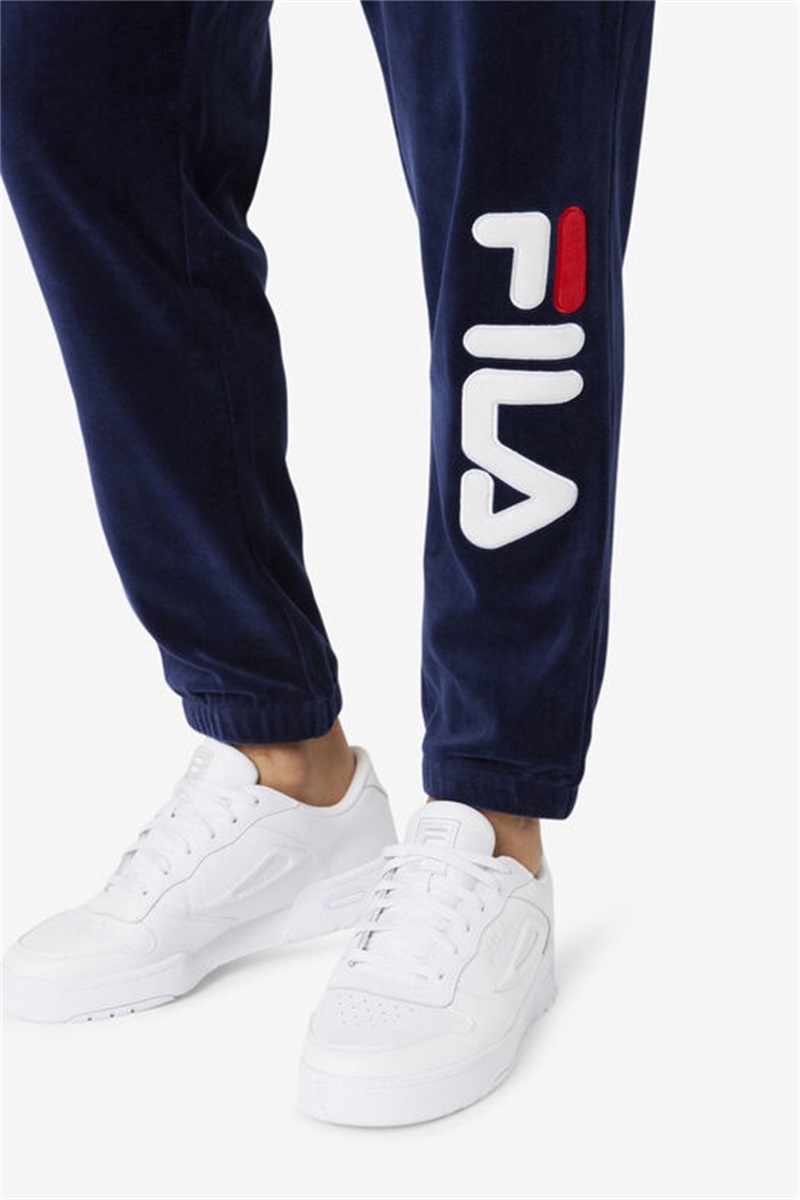 Navy / White / Red Men's Fila Mansur Velour Pants | Saudi Arabia-164753