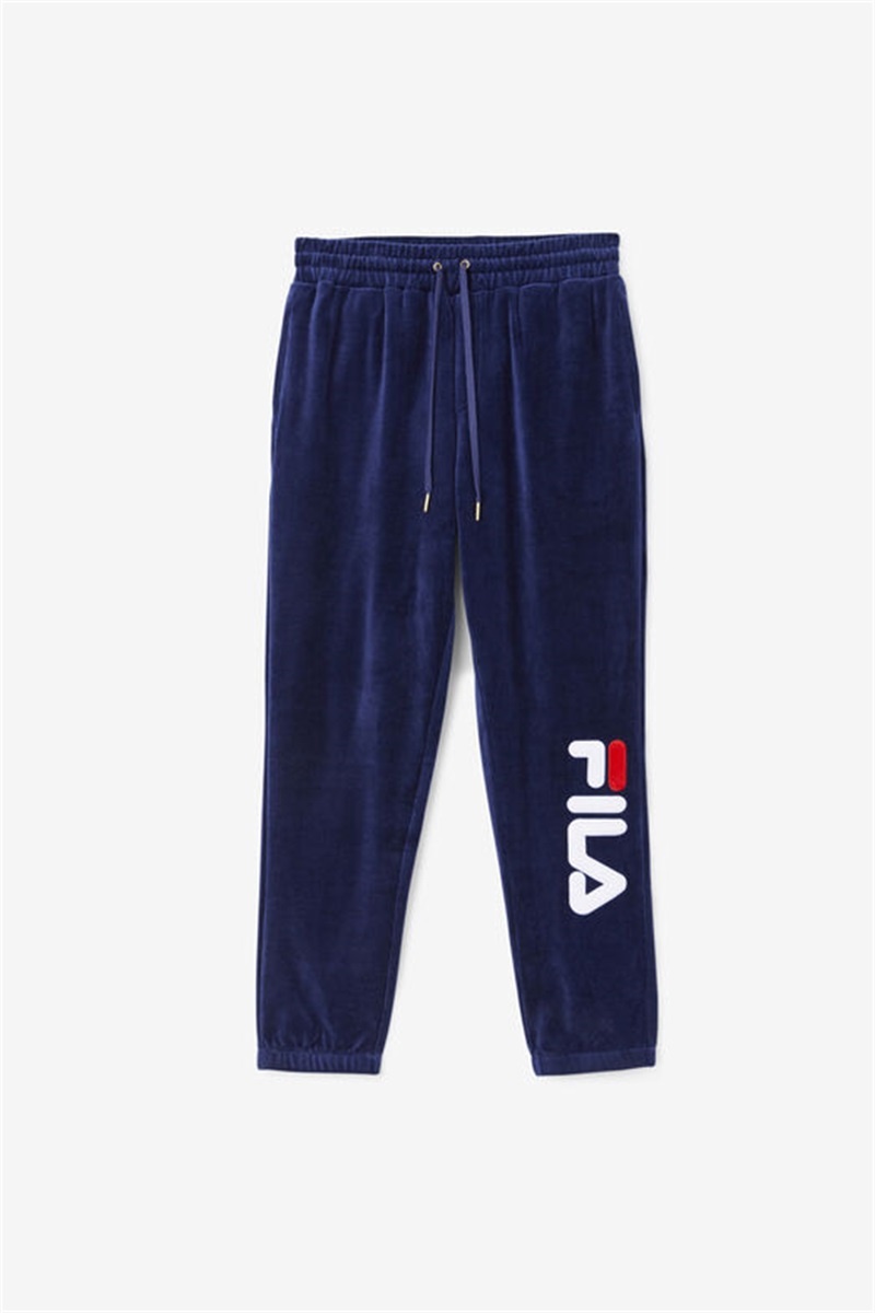 Navy / White / Red Men\'s Fila Mansur Velour Pants | Saudi Arabia-164753