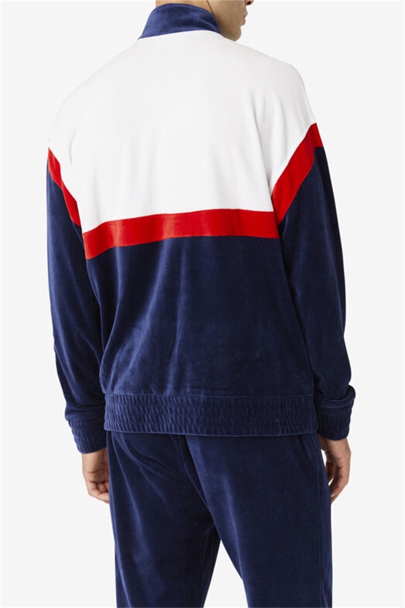 Navy / White / Red Men's Fila Mansur Velour Jackets | Saudi Arabia-761928