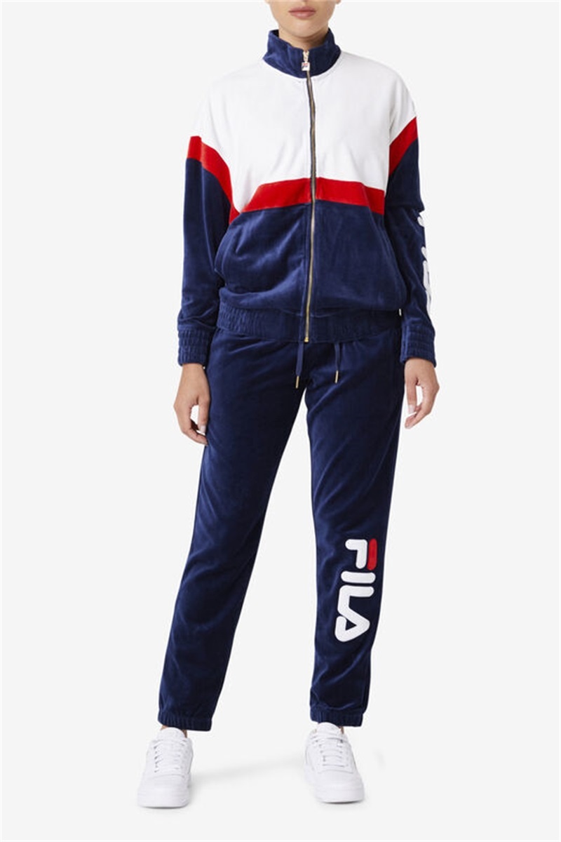 Navy / White / Red Men's Fila Mansur Velour Jackets | Saudi Arabia-761928