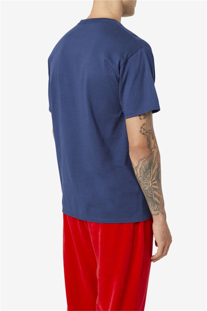 Navy / White / Red Men's Fila Stacked Tee Shirt | Saudi Arabia-364510