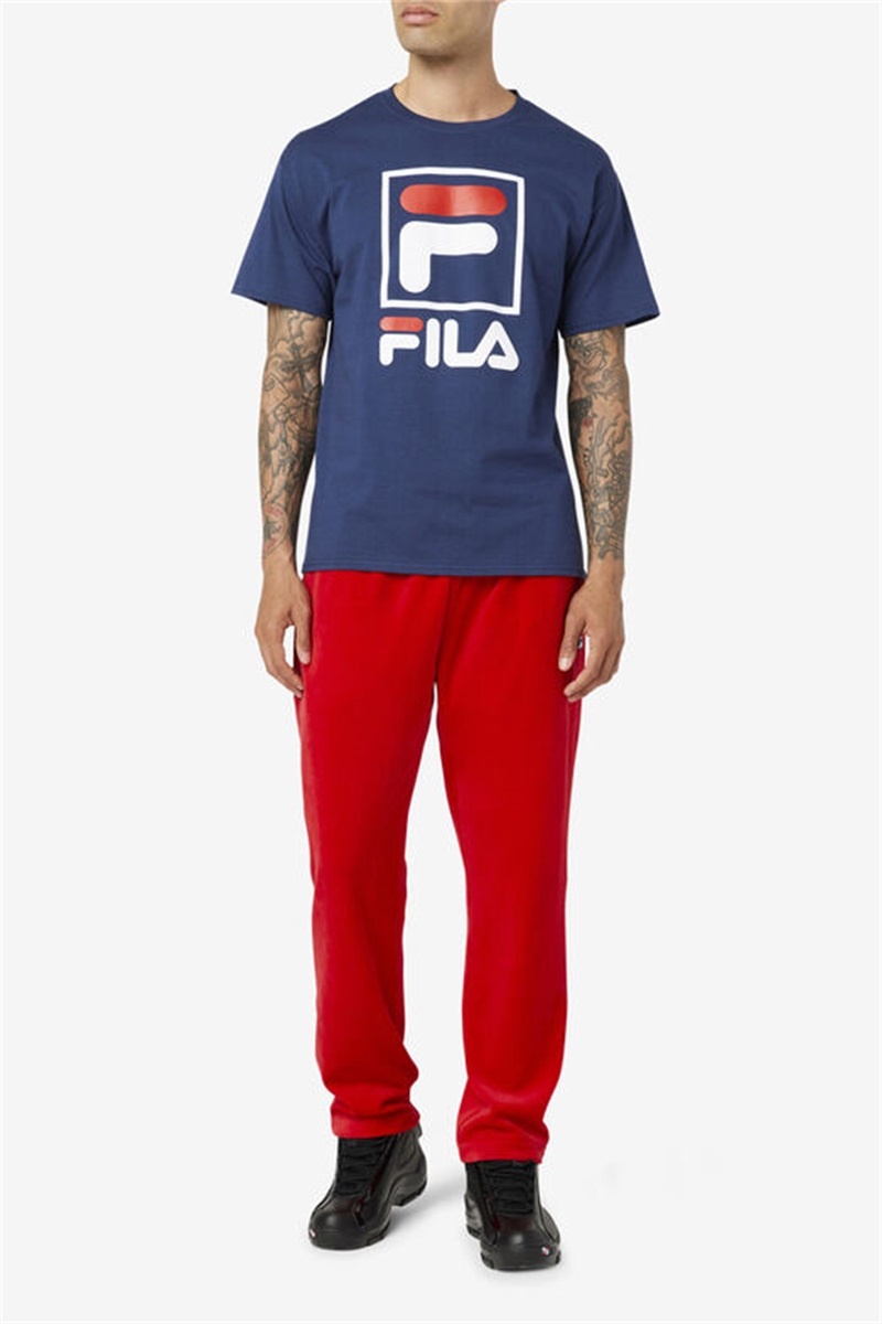 Navy / White / Red Men's Fila Stacked Tee Shirt | Saudi Arabia-364510