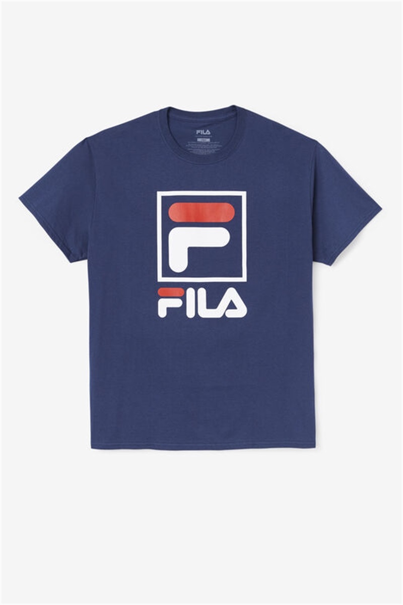 Navy / White / Red Men\'s Fila Stacked Tee Shirt | Saudi Arabia-364510
