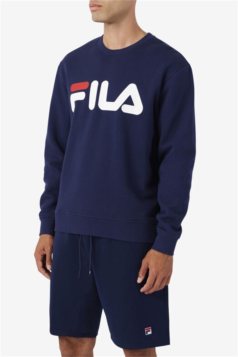 Navy / White / Red Men's Fila Zoya Crew Sweatshirts | Saudi Arabia-520396