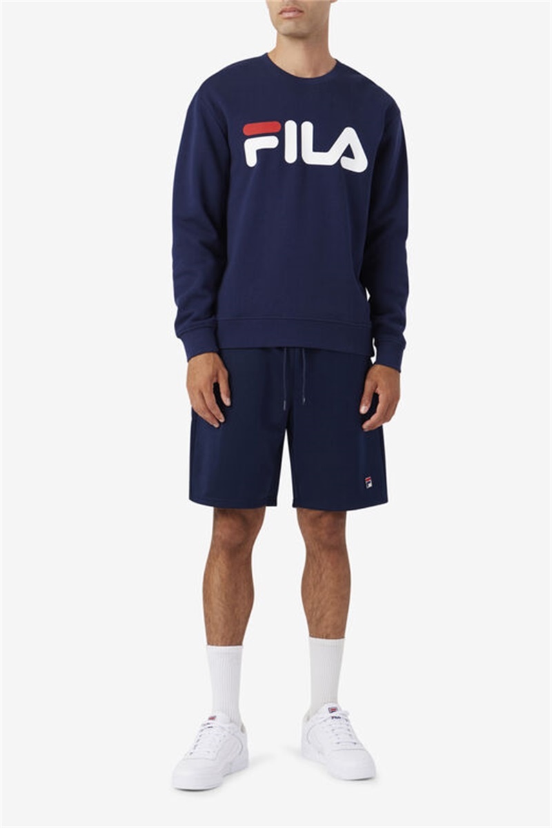 Navy / White / Red Men's Fila Zoya Crew Sweatshirts | Saudi Arabia-520396