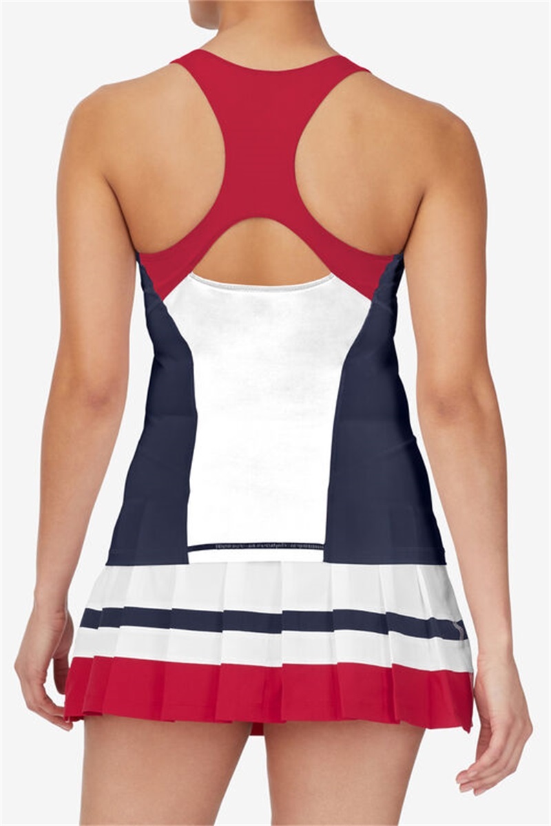 Navy / White / Red Women's Fila Essentials H Racerback Tanks | Saudi Arabia-128540
