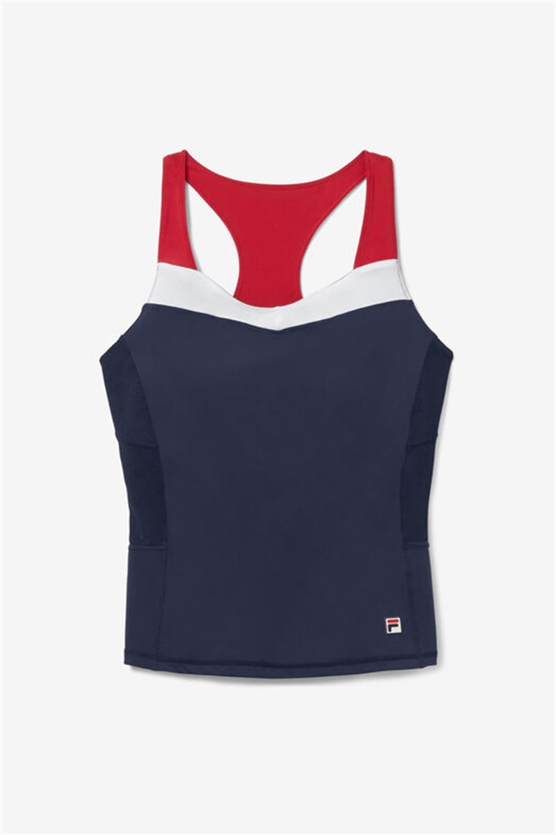 Navy / White / Red Women\'s Fila Essentials H Racerback Tanks | Saudi Arabia-128540