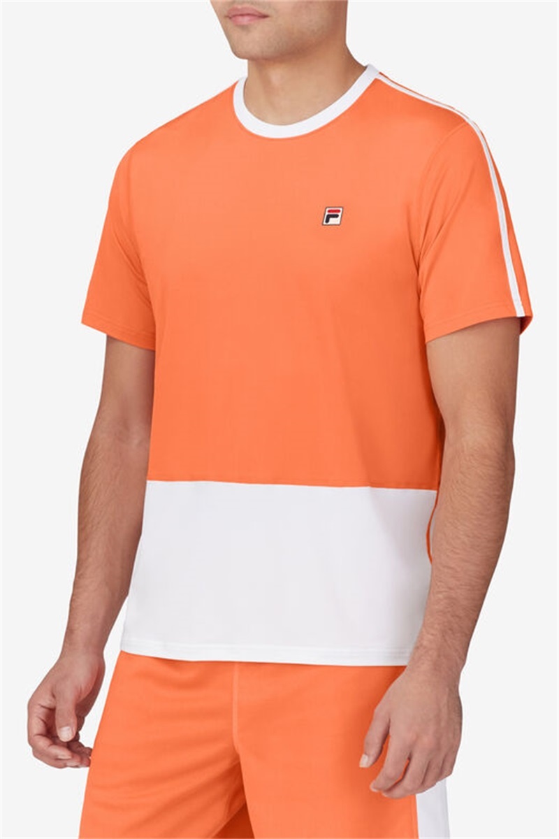 Orange / White / Blue Men's Fila Groundbreaker Color Blocked Crew Shirts | Saudi Arabia-603179