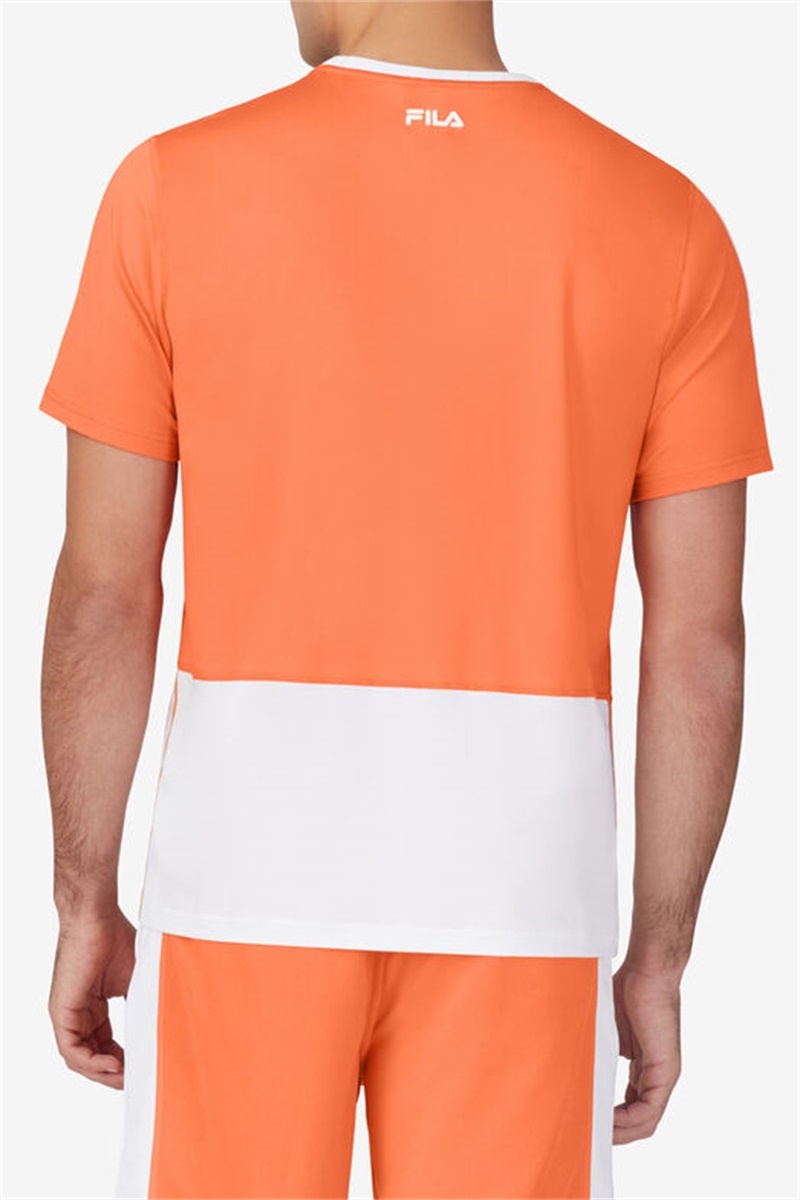 Orange / White / Blue Men's Fila Groundbreaker Color Blocked Crew Shirts | Saudi Arabia-603179