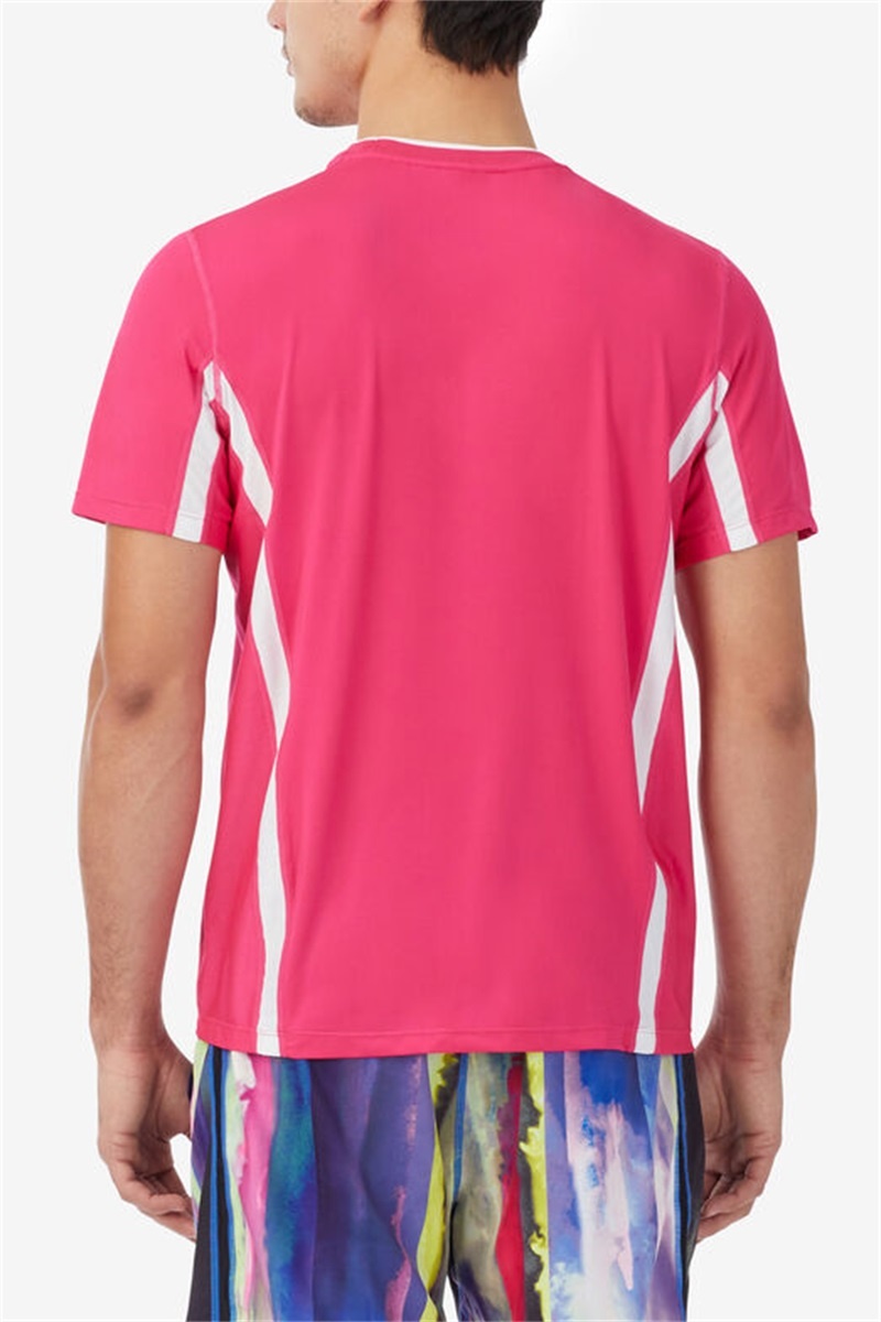 Pink Peacock / White Men's Fila Center Court Short Sleeve Crew Shirts | Saudi Arabia-874053