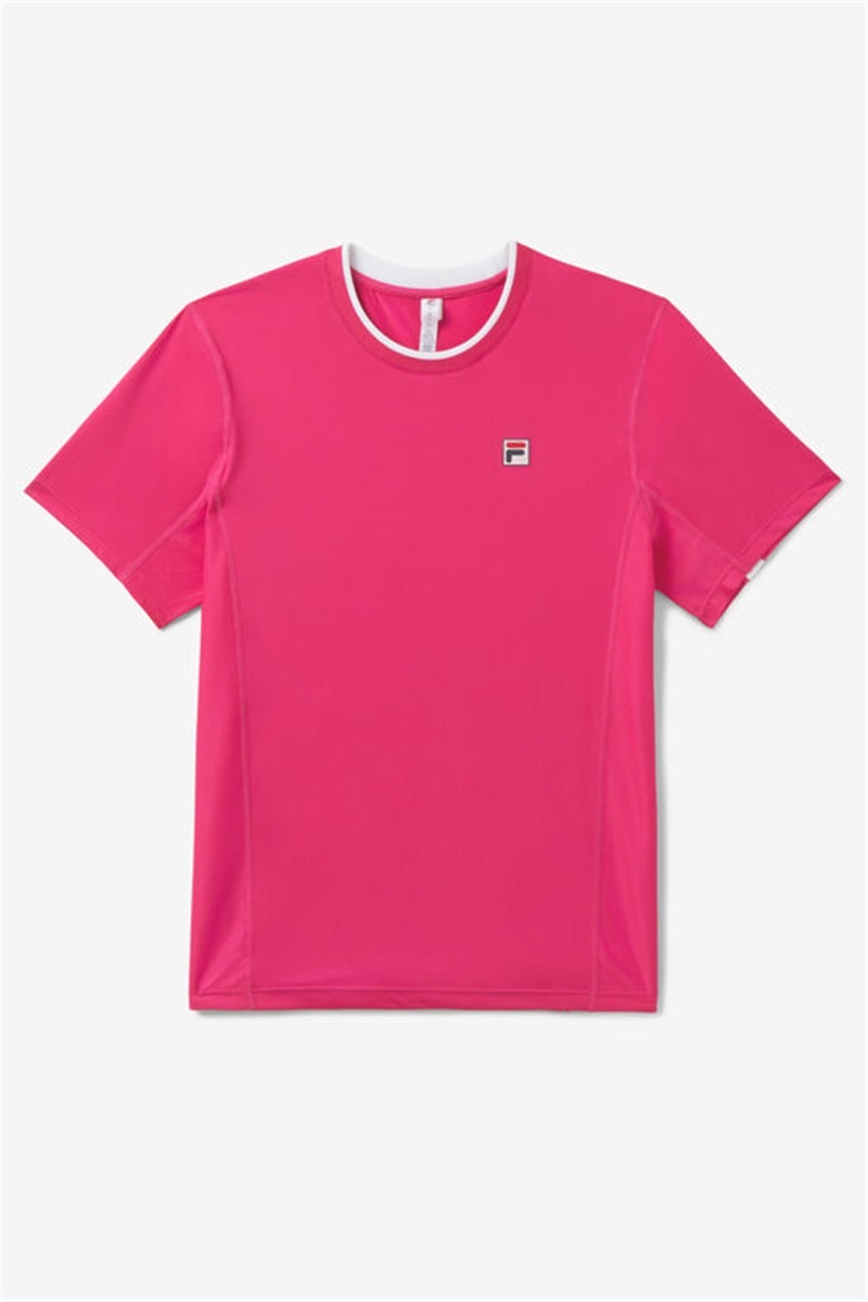 Pink Peacock / White Men\'s Fila Center Court Short Sleeve Crew Shirts | Saudi Arabia-874053