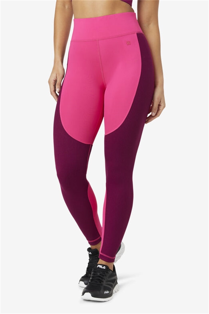 Pink Women's Fila Forza Textured Long Leggings | Saudi Arabia-756189