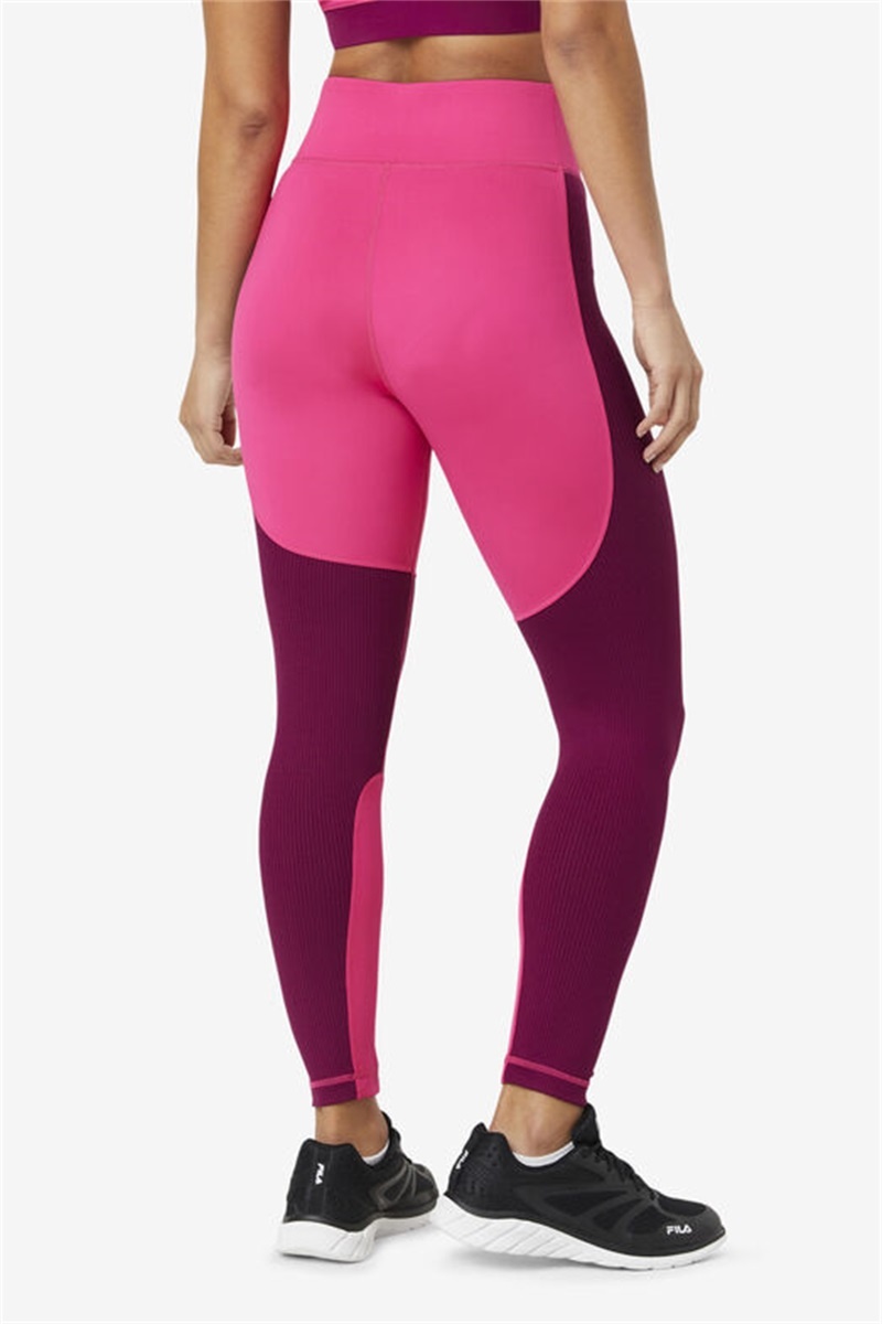 Pink Women's Fila Forza Textured Long Leggings | Saudi Arabia-756189