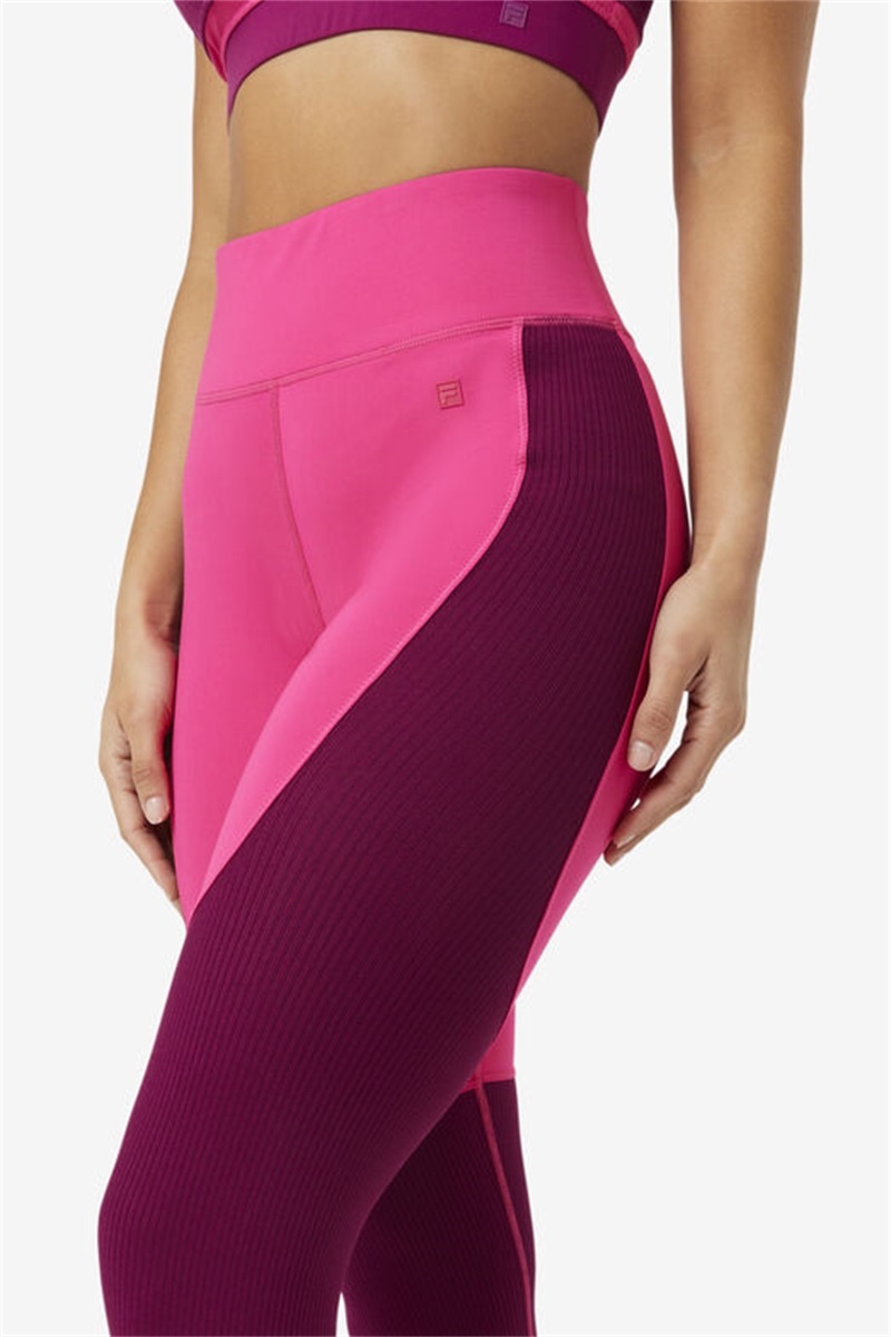 Pink Women's Fila Forza Textured Long Leggings | Saudi Arabia-756189