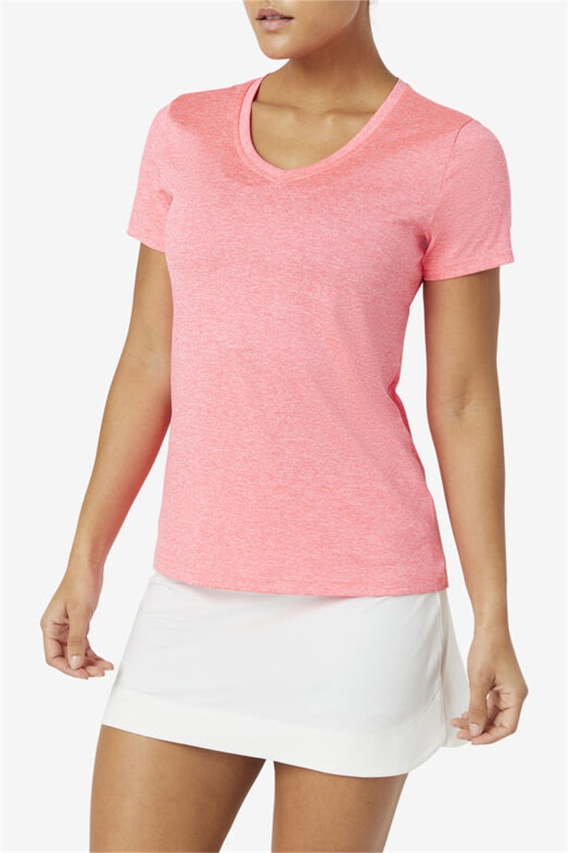 Pink Women's Fila Pickleball Silky V-Neck Tops | Saudi Arabia-630527