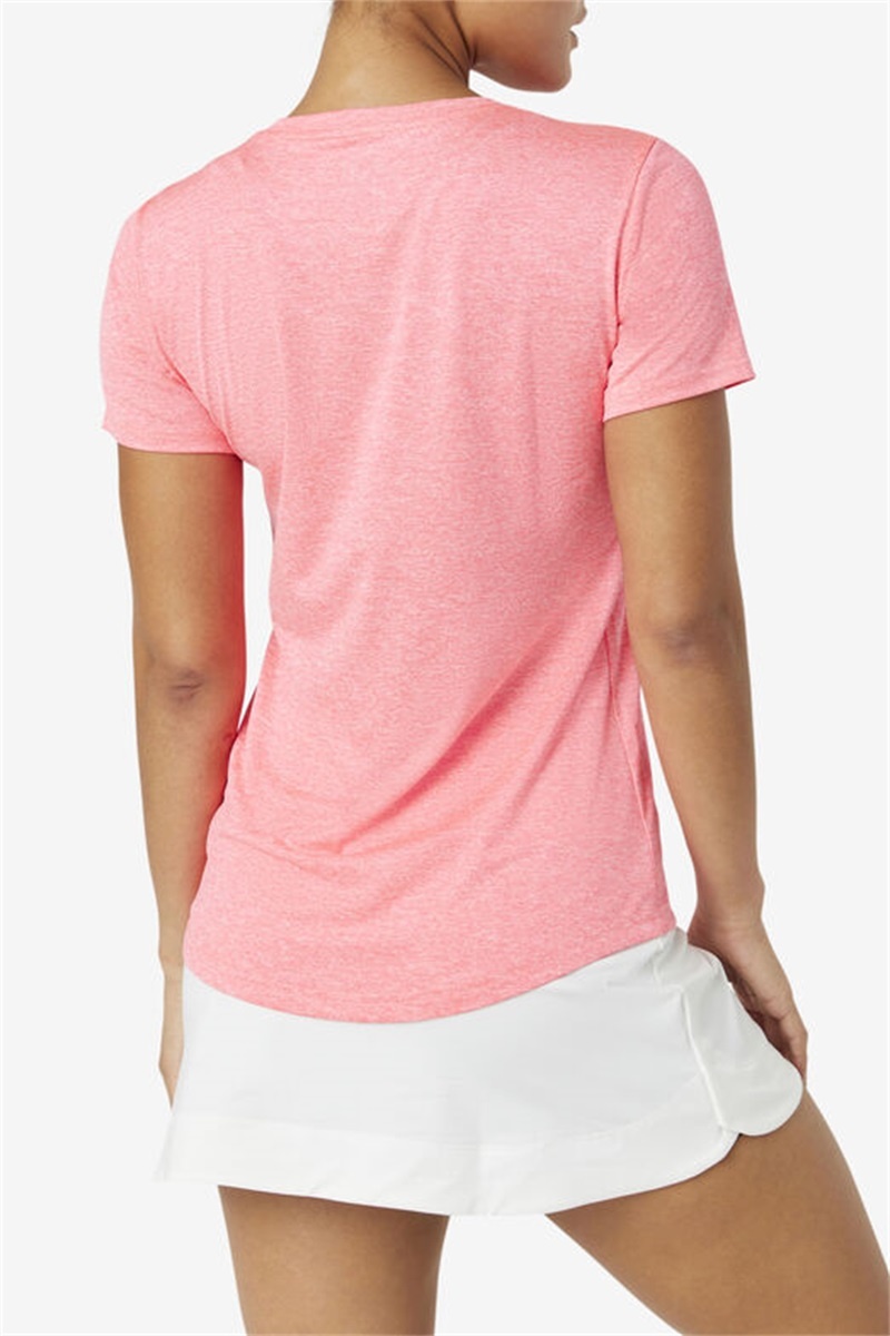 Pink Women's Fila Pickleball Silky V-Neck Tops | Saudi Arabia-630527