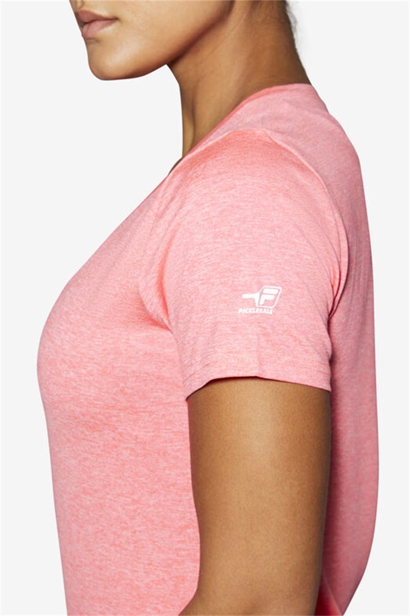 Pink Women's Fila Pickleball Silky V-Neck Tops | Saudi Arabia-630527