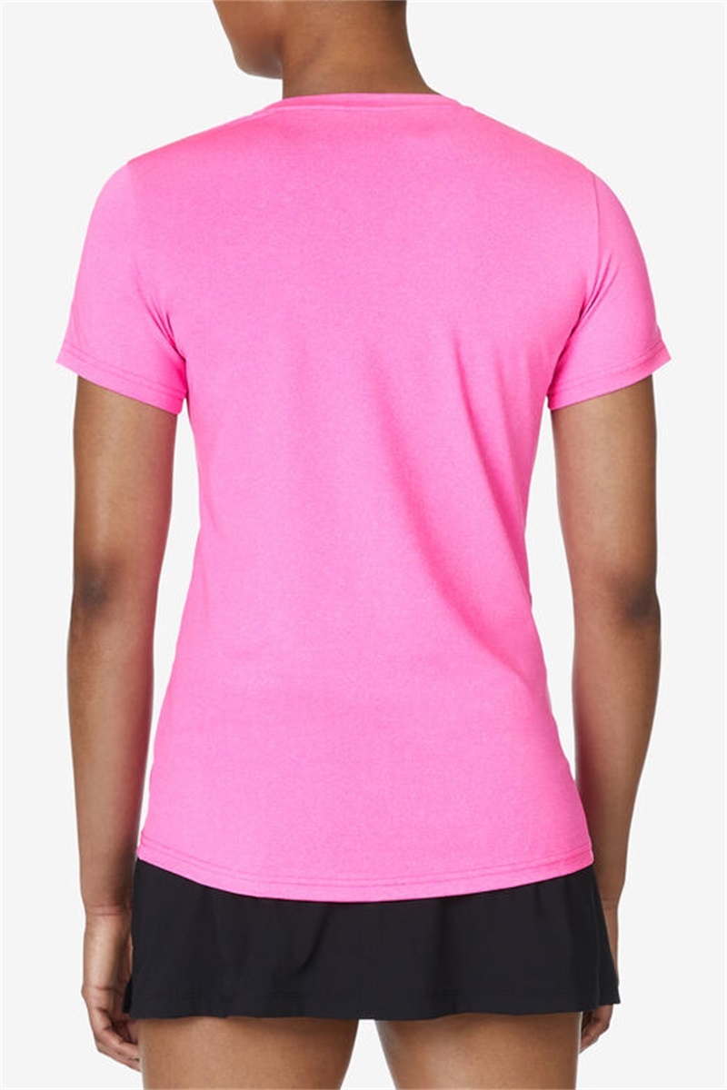Pink Women's Fila Short Sleeve V-Neck Tops | Saudi Arabia-360789