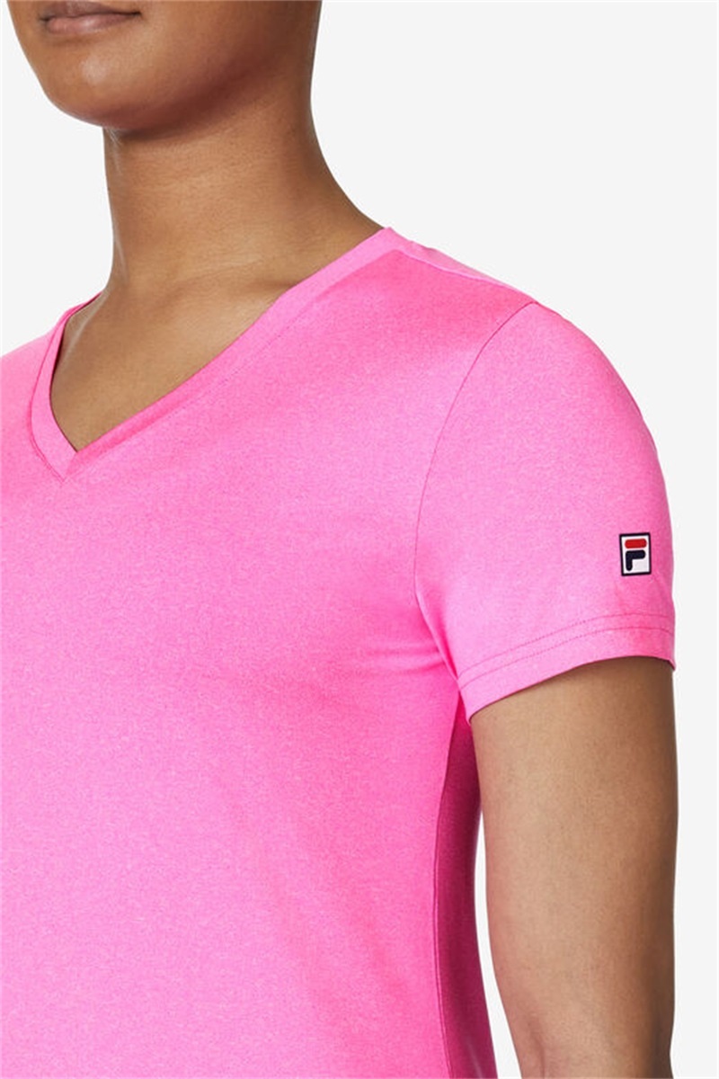 Pink Women's Fila Short Sleeve V-Neck Tops | Saudi Arabia-360789
