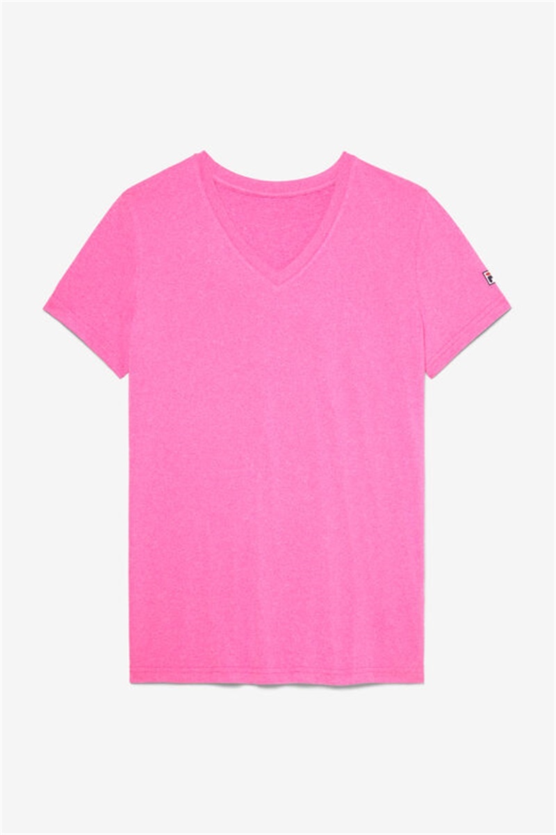Pink Women\'s Fila Short Sleeve V-Neck Tops | Saudi Arabia-360789