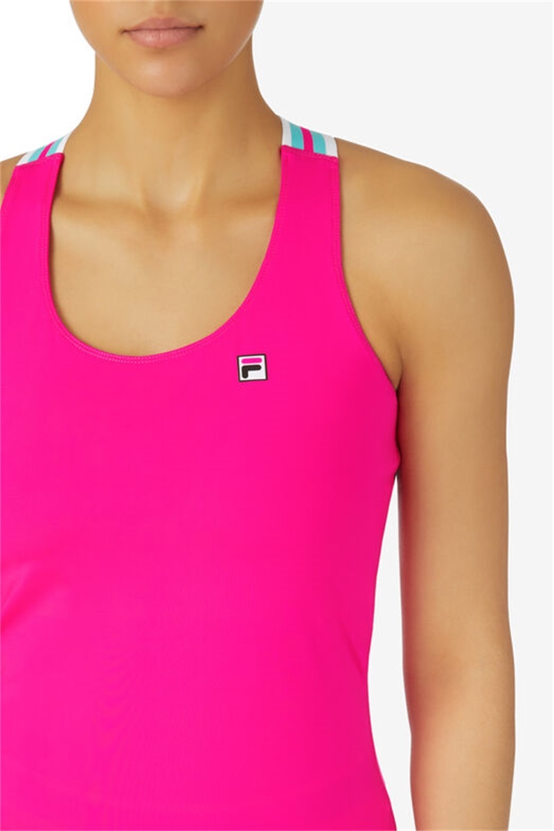 Pink Women's Fila Tie Breaker Cross Back Tanks | Saudi Arabia-532167