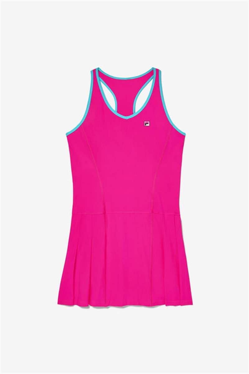 Pink / Blue Women\'s Fila Tie Breaker Pleated Dress | Saudi Arabia-581627