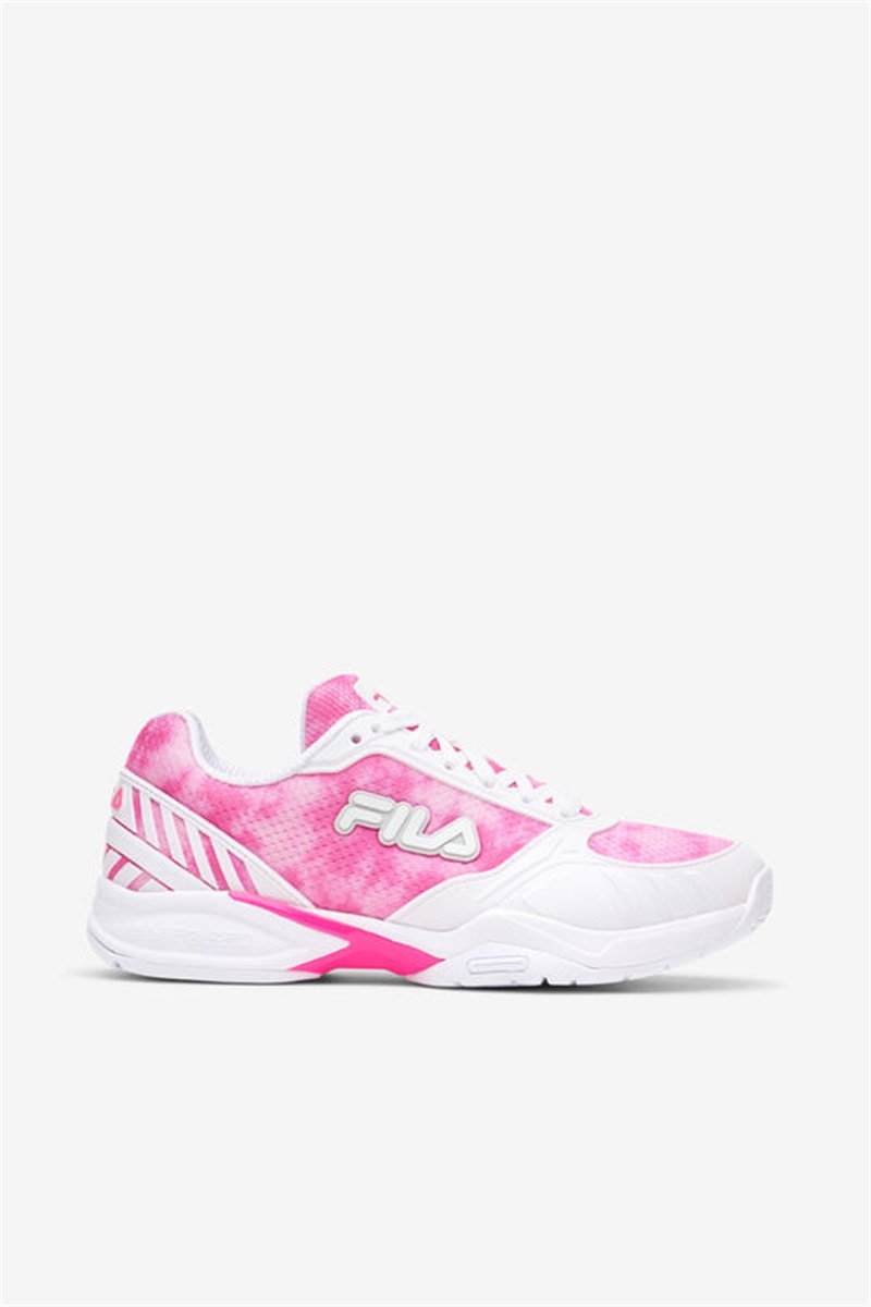 Pink / White / Metal Silver Women\'s Fila Volley Zone Tie Dye Pickleball Shoes | Saudi Arabia-068159